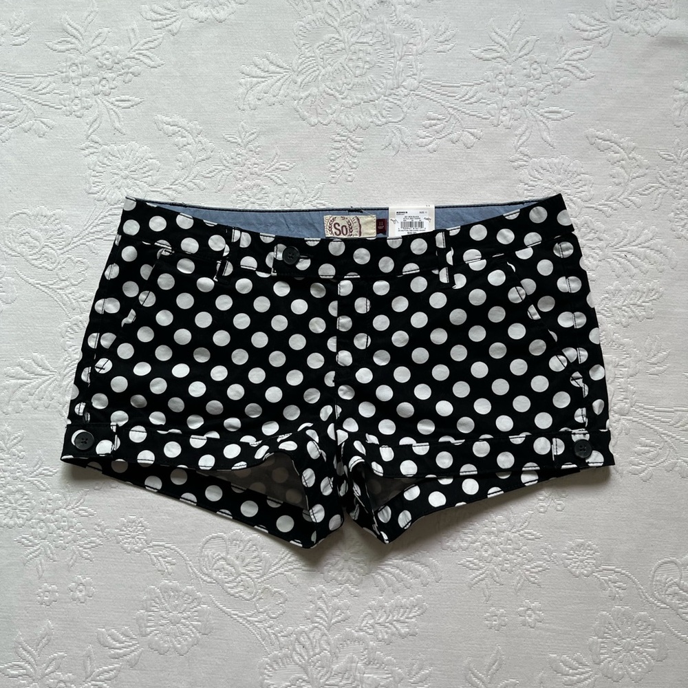 NWT SO Y2K Chino Short Black White Polka Dot Button Tab Jnr Size 11 - Picture 13 of 15